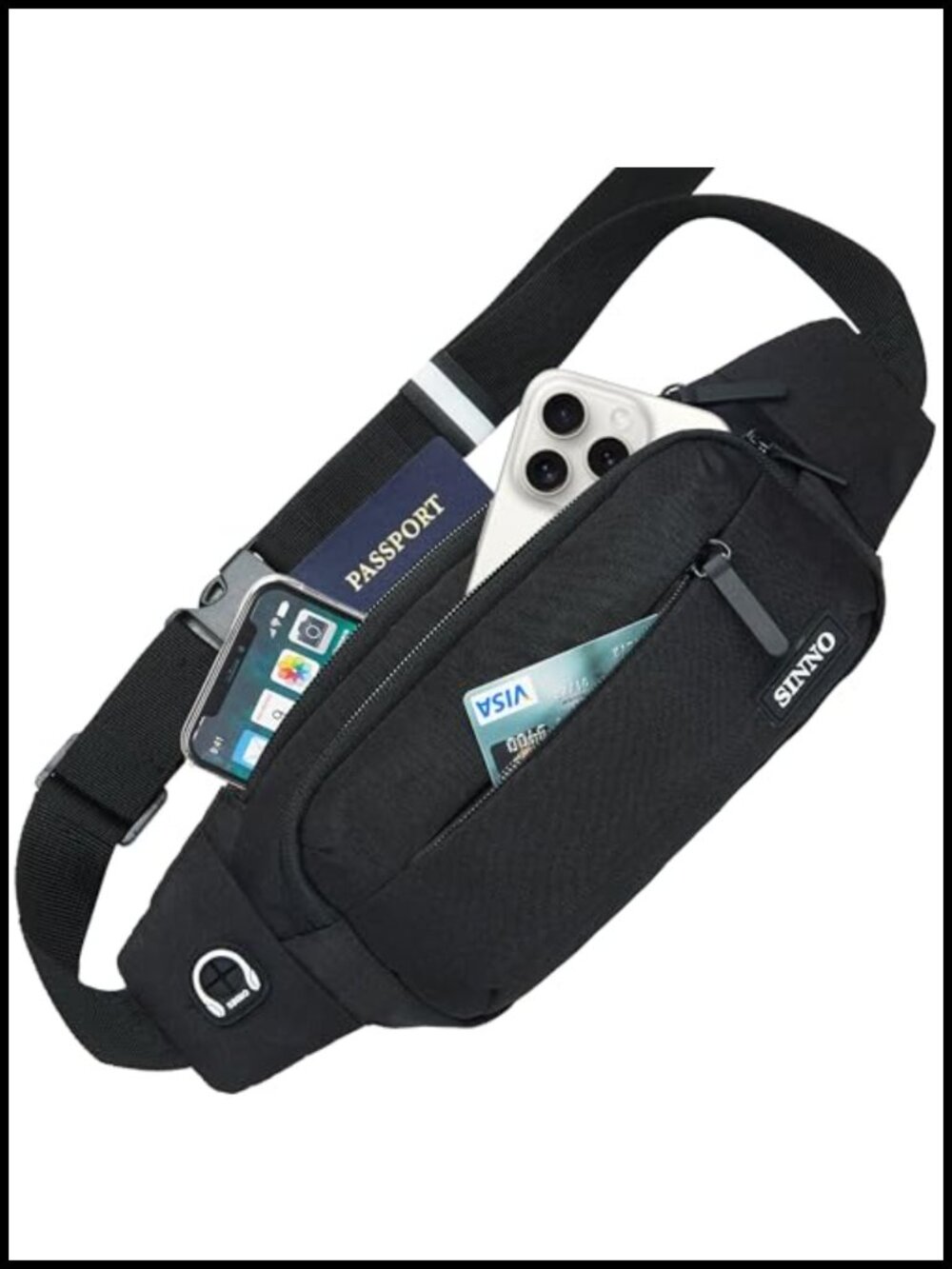 Large Crossbody Fanny Pack Water Resistant Nylon Waist Bag 4 Zipper Pockets